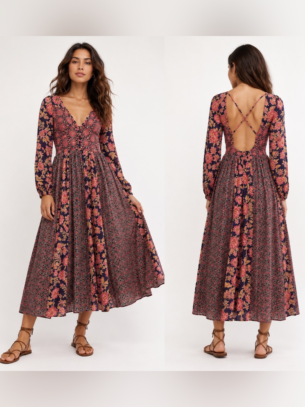 Free People A New Way Maxi Dress in Navy Combo Size XS NWT